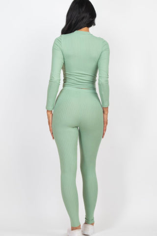 Ribbed Mock Neck Long Sleeve Top & Leggings Set - Wear Arielle