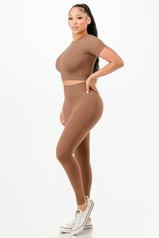 Ribbed Seamless T-shirt And Leggings Set - Wear Arielle