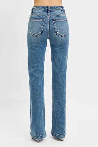 RISEN Full Size Distressed Detail Bootcut Jeans Plus Size - Wear Arielle