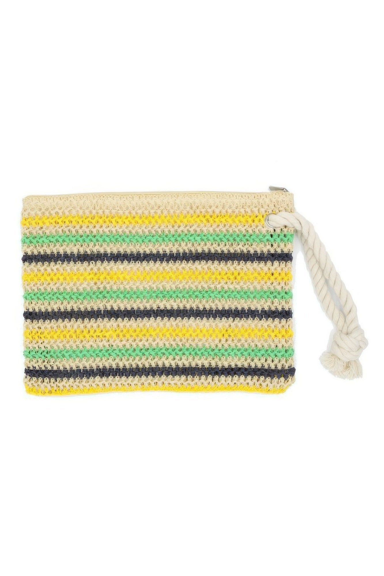 Rope Handle Multicolor Striped Straw Crochet Pouch - Wear Arielle