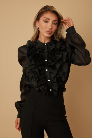 Ruffle Micro Crystal Long Sleeve Blouse - Wear Arielle