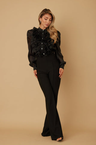 Ruffle Micro Crystal Long Sleeve Blouse - Wear Arielle