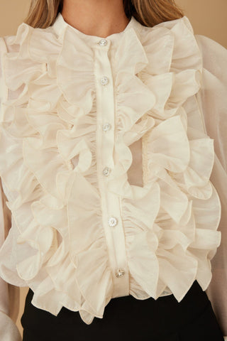 Ruffle Micro Crystal Long Sleeve Blouse - Wear Arielle