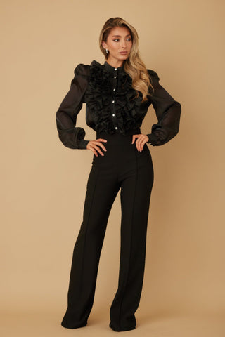 Ruffle Micro Crystal Long Sleeve Blouse - Wear Arielle