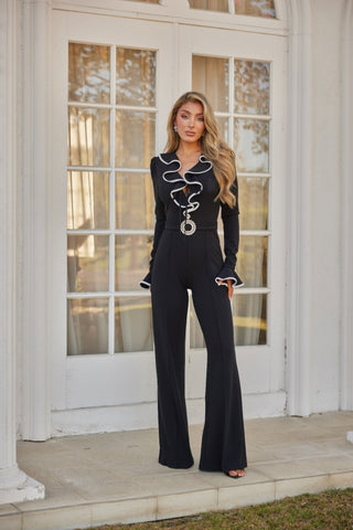 Ruffle Pattern Long Sleeve Jumpsuit - Wear Arielle