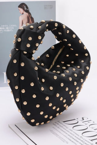Satin Metal Studded Hobo Bag - Wear Arielle