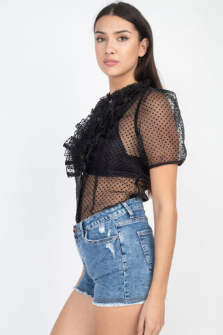 Sheer Ruffle - trim Dot Top - Wear Arielle