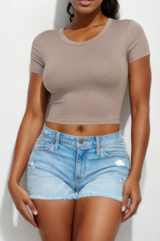 Short Sleeve Roundneck Crop Top - Wear Arielle