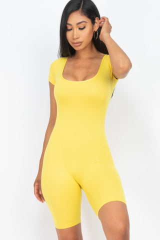 Short Sleeve Scoop Neck Bodycon Romper - Wear Arielle