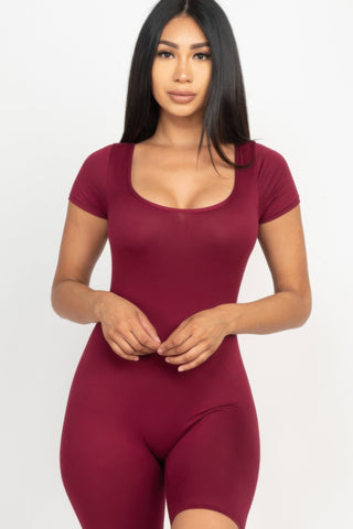 Short Sleeve Scoop Neck Bodycon Romper - Wear Arielle