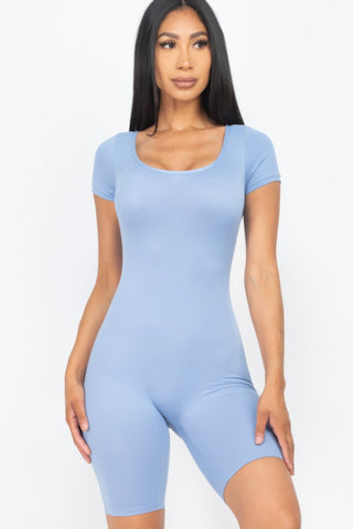 Short Sleeve Scoop Neck Bodycon Romper - Wear Arielle