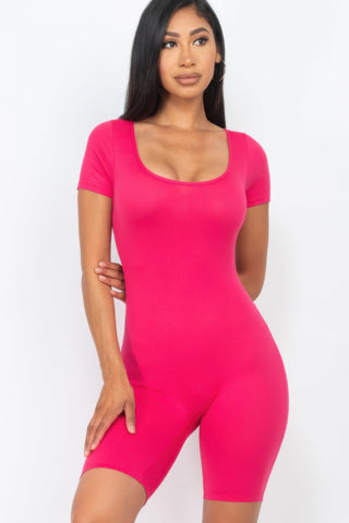 Short Sleeve Scoop Neck Bodycon Romper - Wear Arielle
