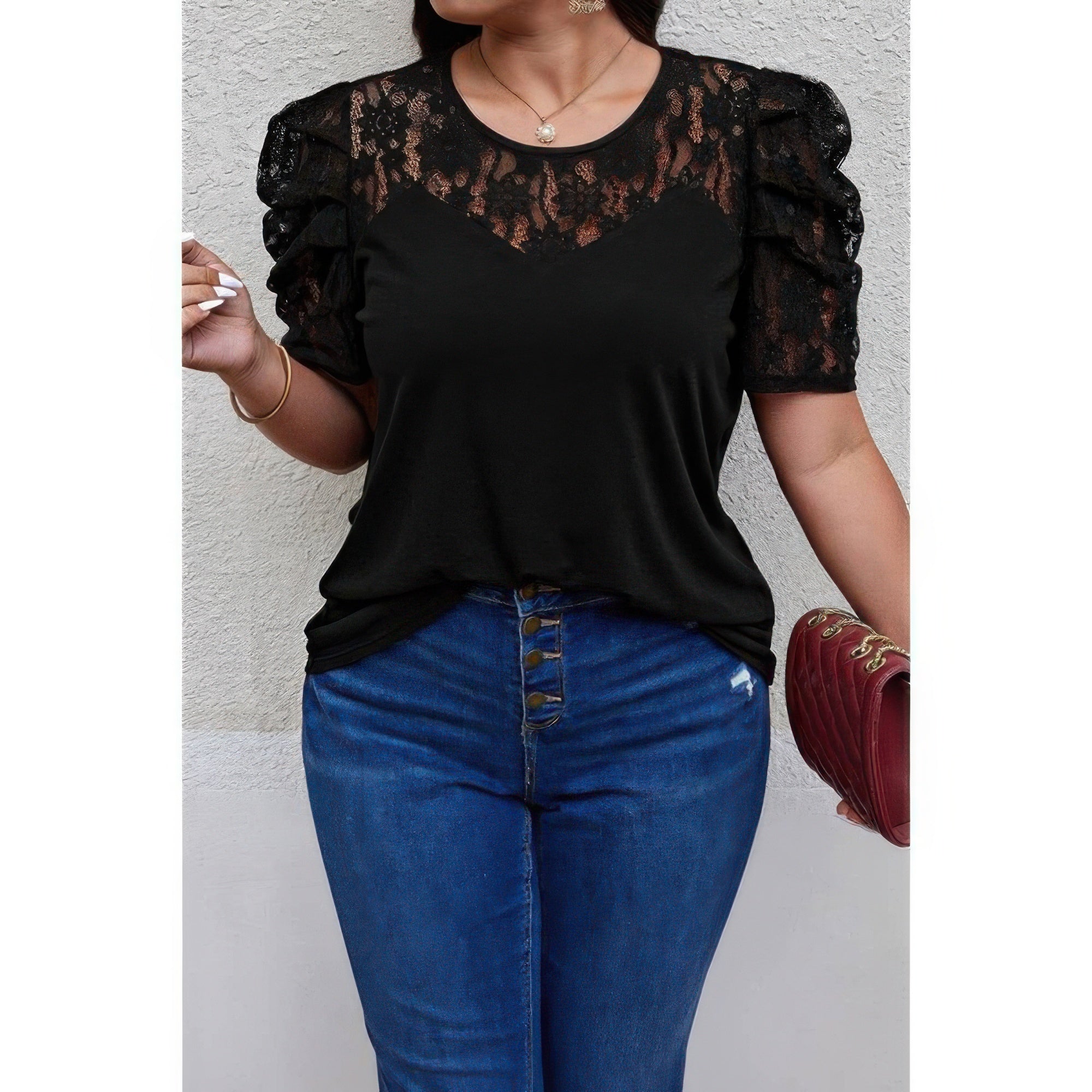 Solid Lace Ruffle Sleeve Hollow Out Elegant Shirt - Wear Arielle