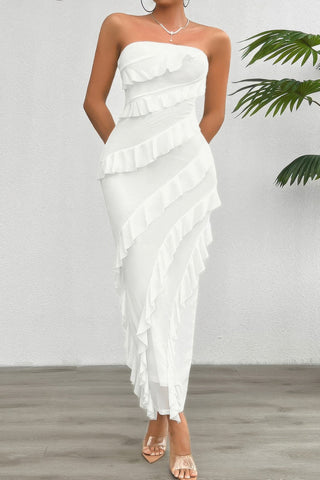 Solid Off Shoulder Ruffle Sleeveless Maxi Dress - Wear Arielle