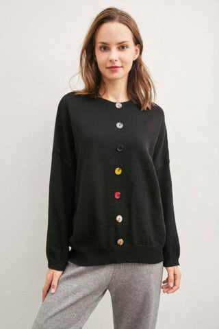 Solid Sweater With Colorful Buttons - Wear Arielle