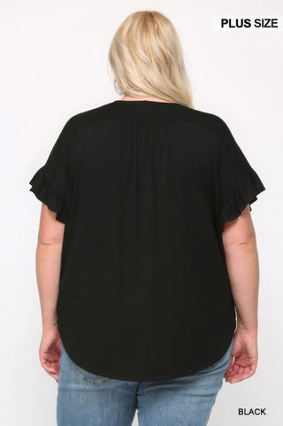 Solid Viscose Knit Surplice Top With Ruffle Sleeve - Wear Arielle