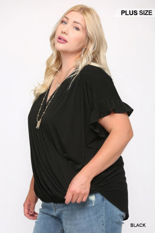 Solid Viscose Knit Surplice Top With Ruffle Sleeve - Wear Arielle