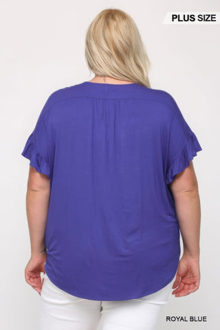 Solid Viscose Knit Surplice Top With Ruffle Sleeve - Wear Arielle