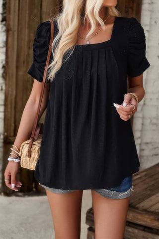 Square Neck Puff Sleeve Tunic Tops Eyelet Shirt - Wear Arielle
