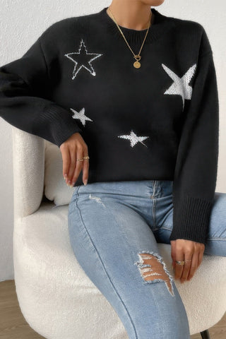 Star Print Knit Lose Fit Sweater - Wear Arielle