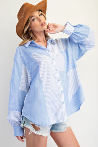 Stripe Mix Button Down Shirt - Wear Arielle