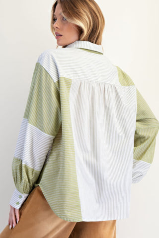 Stripe Mix Button Down Shirt - Wear Arielle