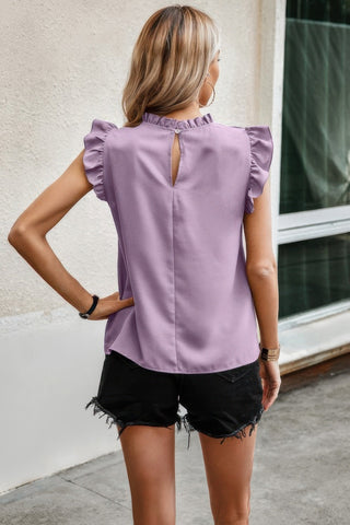 Striped Solid Cap Sleeve Ruffle Neck Tunic Shirts - Wear Arielle