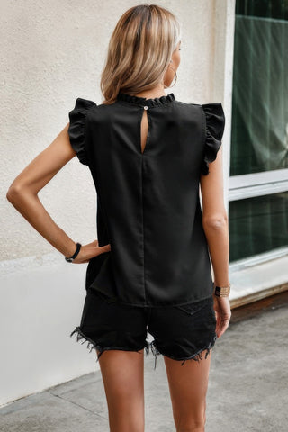 Striped Solid Cap Sleeve Ruffle Neck Tunic Shirts - Wear Arielle