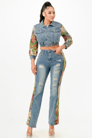 Tapestry Contrast Denim Set - Wear Arielle