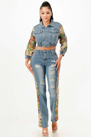 Tapestry Contrast Denim Set - Wear Arielle