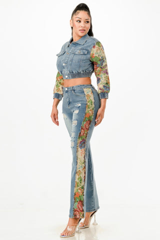 Tapestry Contrast Denim Set - Wear Arielle