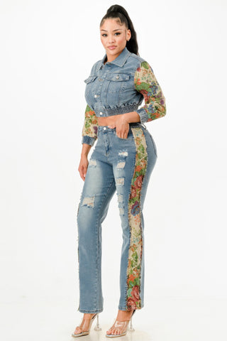 Tapestry Contrast Denim Set - Wear Arielle