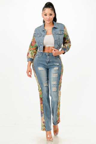 Tapestry Contrast Denim Set - Wear Arielle