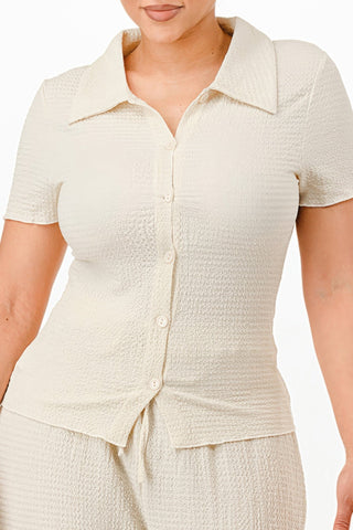 Textured Polo Top And Pants Set - Wear Arielle