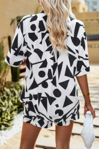 Two Piece Printed Button Down Elastic Waist Sets - Wear Arielle