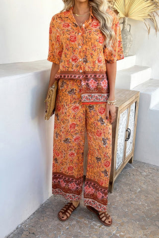 Two Pieces Button Down Boho Blouse Pant Sets - Wear Arielle