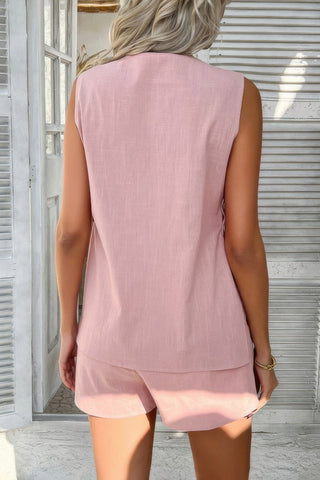 Two Pieces Button Down V Neck Suit Short Sets - Wear Arielle