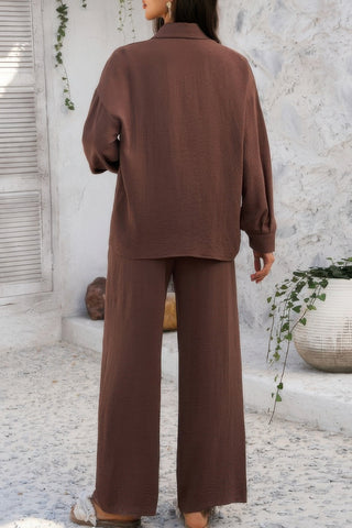 Two Pieces Solid Button Down Blouse Pant Sets - Wear Arielle