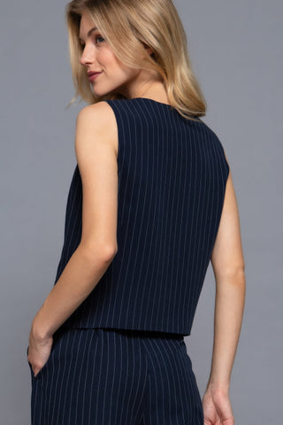 V - neckline Pin Stripe Woven Vest - Wear Arielle