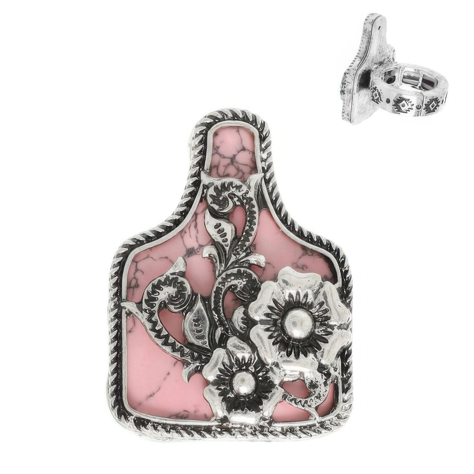 Western Floral Cattle Tag Stretch Ring - Wear Arielle