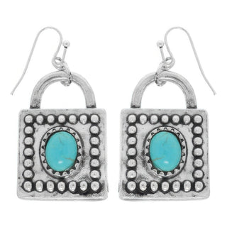Western Turquoise Square Locket Earrings - Wear Arielle