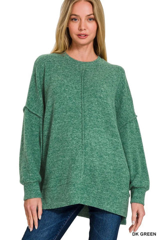 Zenana Brushed Melange Hacci Oversized Sweater - Wear Arielle