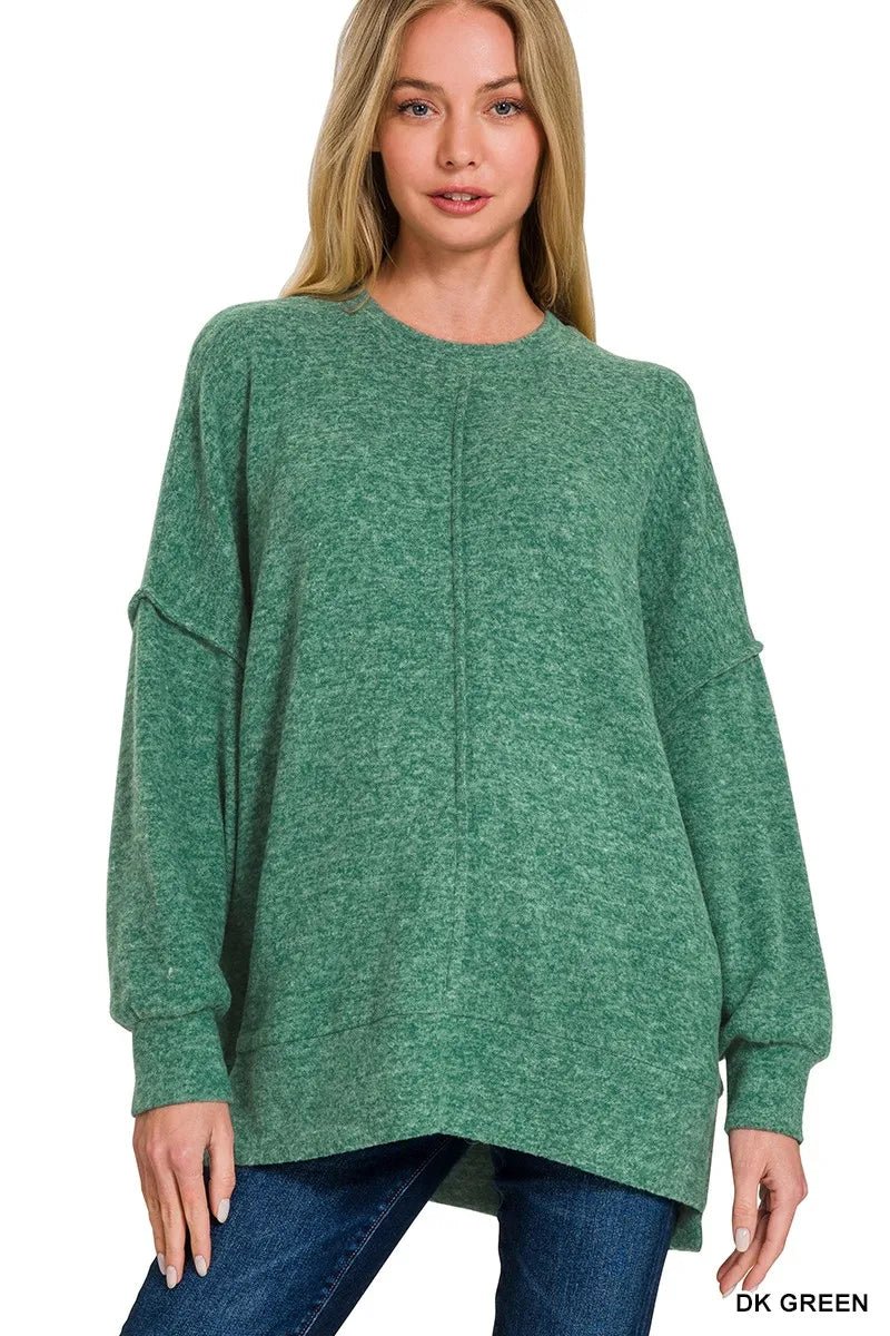 Zenana Brushed Melange Hacci Oversized Sweater - Wear Arielle