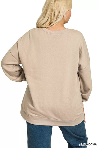 Zenana Fleece Sweatshirt Plus Size beige - Wear Arielle