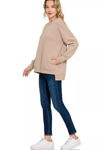 Zenana Fleece Sweatshirt Plus Size beige - Wear Arielle
