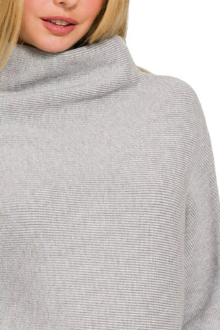 Zenana Sleeve Mock Neck Sweater grey - Wear Arielle