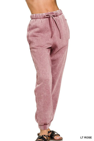 Soft Acid Wash Fleece Joggers with Side Pockets - Wear Arielle