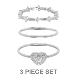 3pc Cz Heart Stackable Ring Set - Wear Arielle