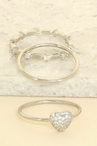 3pc Cz Heart Stackable Ring Set - Wear Arielle