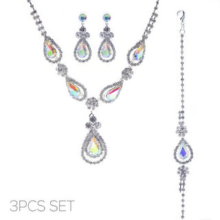 3pc Rhinestone Crystal Teardrop Jewelry Set - Wear Arielle
